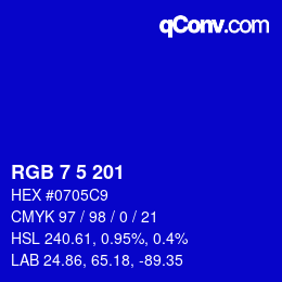 Color code: RGB 7 5 201 | qconv.com