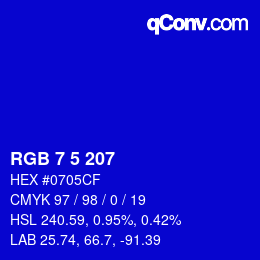 Color code: RGB 7 5 207 | qconv.com