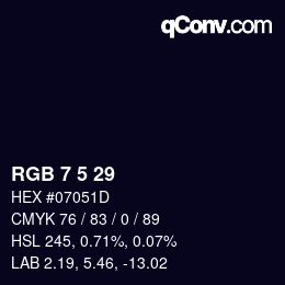 Color code: RGB 7 5 29 | qconv.com
