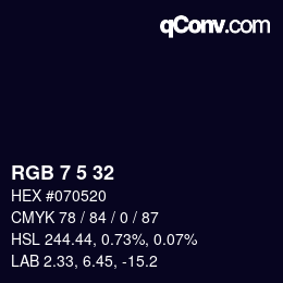 Color code: RGB 7 5 32 | qconv.com