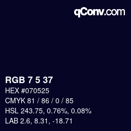 Color code: RGB 7 5 37 | qconv.com