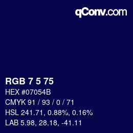 Color code: RGB 7 5 75 | qconv.com