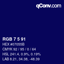 Color code: RGB 7 5 91 | qconv.com
