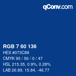 颜色代码: RGB 7 60 136 | qconv.com