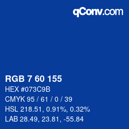 カラーコード: RGB 7 60 155 | qconv.com