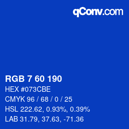 カラーコード: RGB 7 60 190 | qconv.com