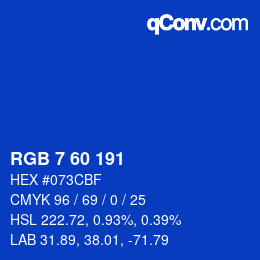 カラーコード: RGB 7 60 191 | qconv.com