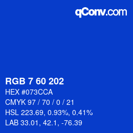 カラーコード: RGB 7 60 202 | qconv.com