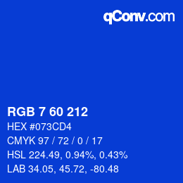 Color code: RGB 7 60 212 | qconv.com