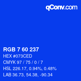 Color code: RGB 7 60 237 | qconv.com