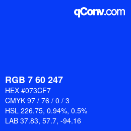 カラーコード: RGB 7 60 247 | qconv.com