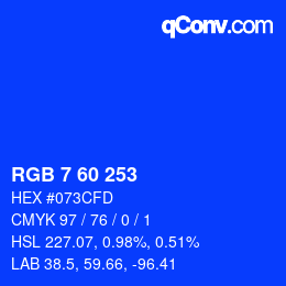 カラーコード: RGB 7 60 253 | qconv.com