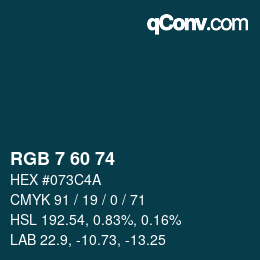 カラーコード: RGB 7 60 74 | qconv.com