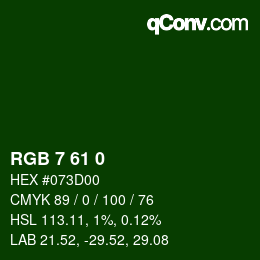 颜色代码: RGB 7 61 0 | qconv.com