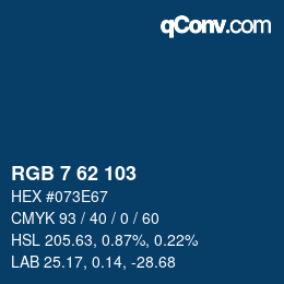Color code: RGB 7 62 103 | qconv.com