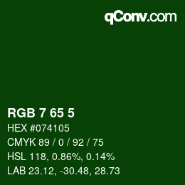 カラーコード: RGB 7 65 5 | qconv.com