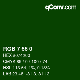 カラーコード: RGB 7 66 0 | qconv.com