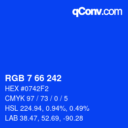 カラーコード: RGB 7 66 242 | qconv.com
