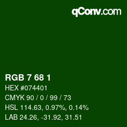 Color code: RGB 7 68 1 | qconv.com