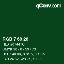 カラーコード: RGB 7 68 28 | qconv.com