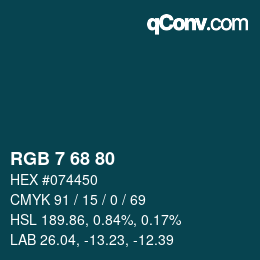 Color code: RGB 7 68 80 | qconv.com