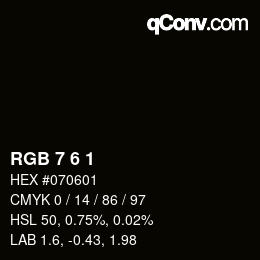 Color code: RGB 7 6 1 | qconv.com