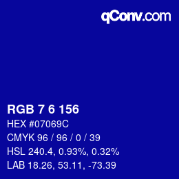 カラーコード: RGB 7 6 156 | qconv.com