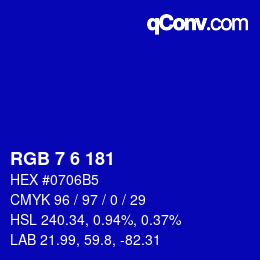 Color code: RGB 7 6 181 | qconv.com