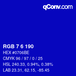 Color code: RGB 7 6 190 | qconv.com