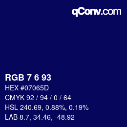 Color code: RGB 7 6 93 | qconv.com
