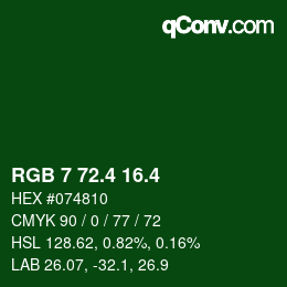 カラーコード: RGB 7 72.4 16.4 | qconv.com