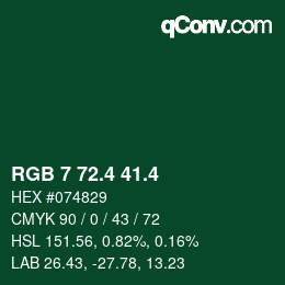 カラーコード: RGB 7 72.4 41.4 | qconv.com
