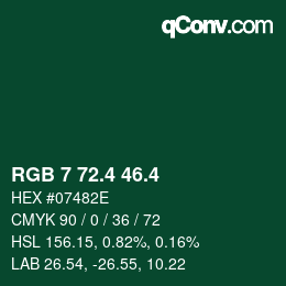 カラーコード: RGB 7 72.4 46.4 | qconv.com
