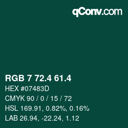 カラーコード: RGB 7 72.4 61.4 | qconv.com