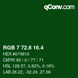 カラーコード: RGB 7 72.8 16.4 | qconv.com