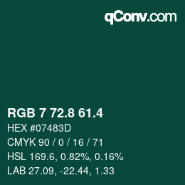 カラーコード: RGB 7 72.8 61.4 | qconv.com