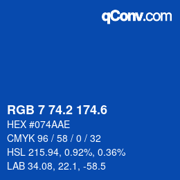 カラーコード: RGB 7 74.2 174.6 | qconv.com