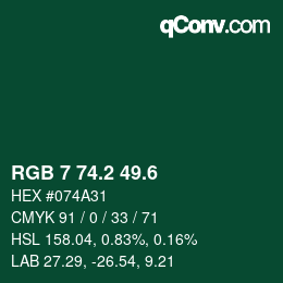 カラーコード: RGB 7 74.2 49.6 | qconv.com