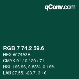 カラーコード: RGB 7 74.2 59.6 | qconv.com