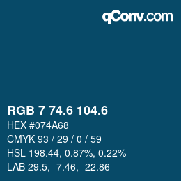 カラーコード: RGB 7 74.6 104.6 | qconv.com