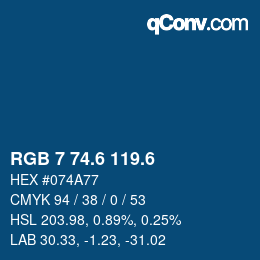 カラーコード: RGB 7 74.6 119.6 | qconv.com