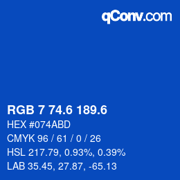 カラーコード: RGB 7 74.6 189.6 | qconv.com