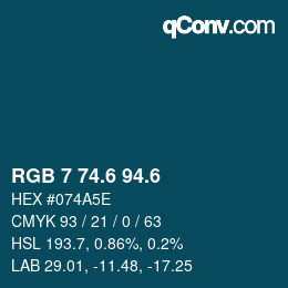 カラーコード: RGB 7 74.6 94.6 | qconv.com