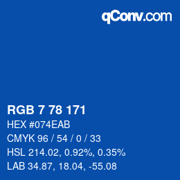 カラーコード: RGB 7 78 171 | qconv.com
