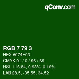 カラーコード: RGB 7 79 3 | qconv.com