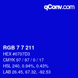 カラーコード: RGB 7 7 211 | qconv.com