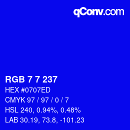 Color code: RGB 7 7 237 | qconv.com