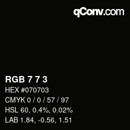 Color code: RGB 7 7 3 | qconv.com