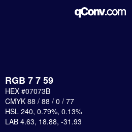 颜色代码: RGB 7 7 59 | qconv.com