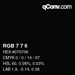 カラーコード: RGB 7 7 6 | qconv.com